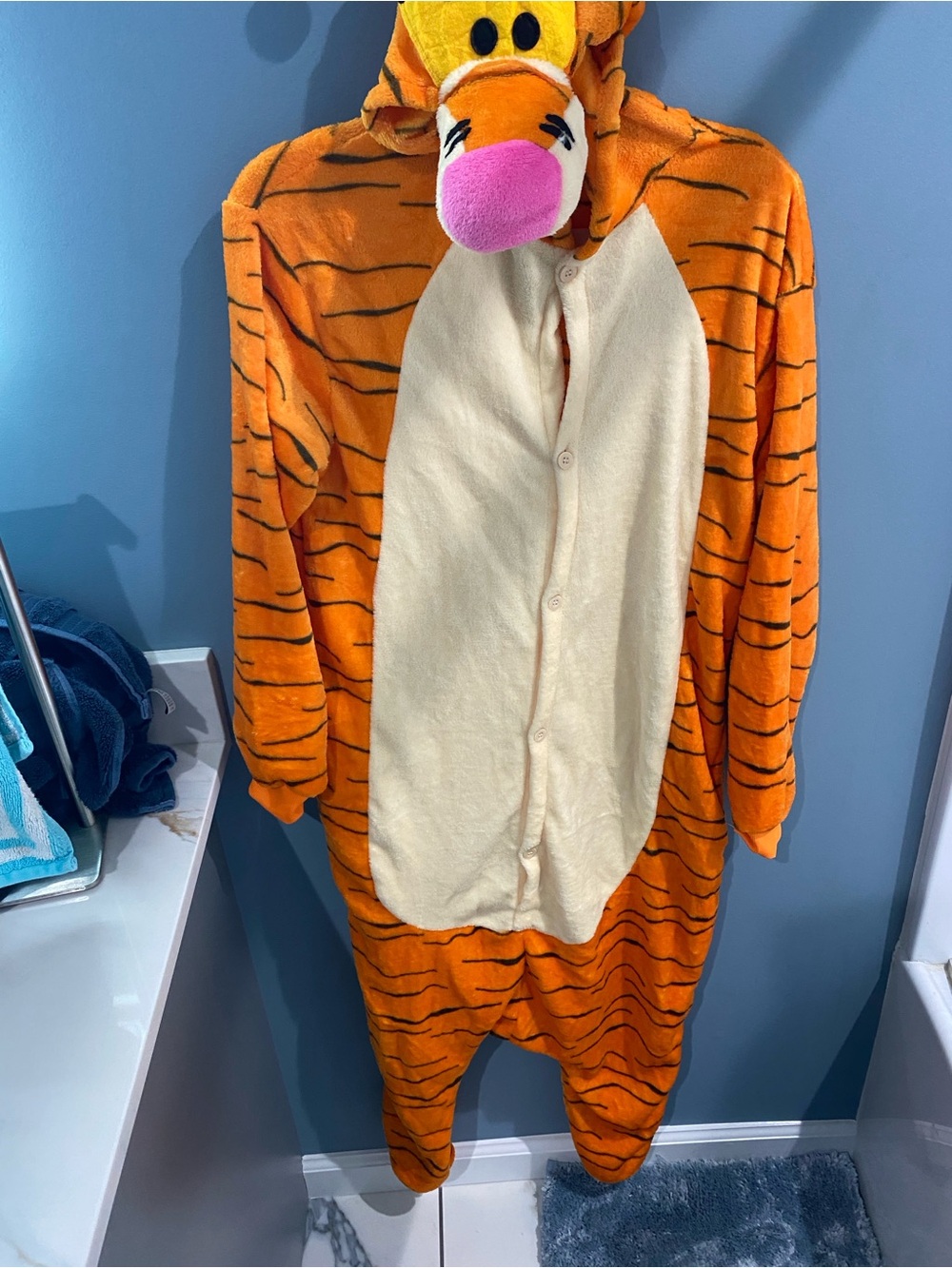 Tigger-Inspired Orange and Cream Plush Footie Onesie - Women’s